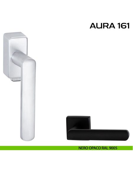 Maniglia per finestra DK con pulsante su placca Aura 161 Reguitti Nero opaco RAL 9005