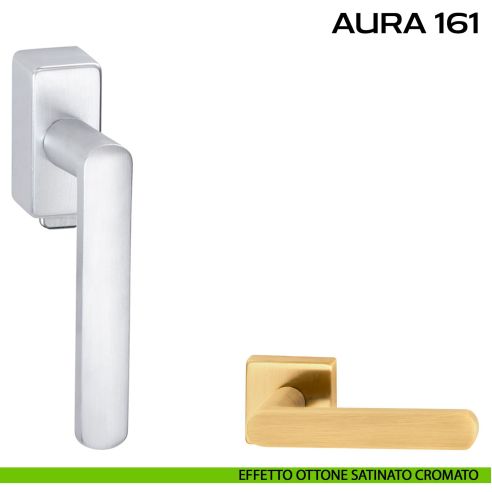 Maniglia per finestra DK con pulsante su placca Aura 161 Reguitti Effetto ottone satinato opaco