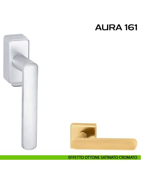 Maniglia per finestra DK con pulsante su placca Aura 161 Reguitti Effetto ottone satinato opaco