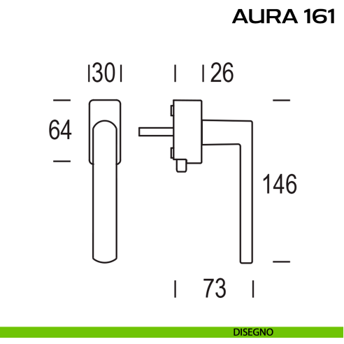 Maniglia per finestra DK con pulsante su placca Aura 161 Reguitti disegno