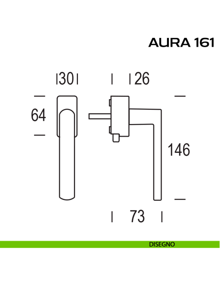 Maniglia per finestra DK con pulsante su placca Aura 161 Reguitti disegno