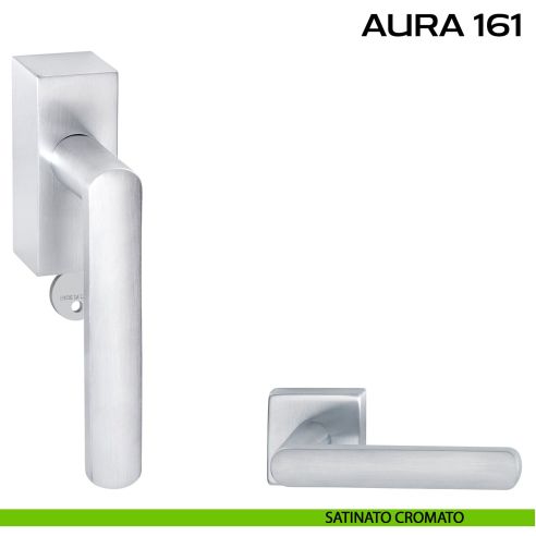 Maniglia per finestra DK con chiave e rosetta Aura 161 Reguitti Satinato cromato