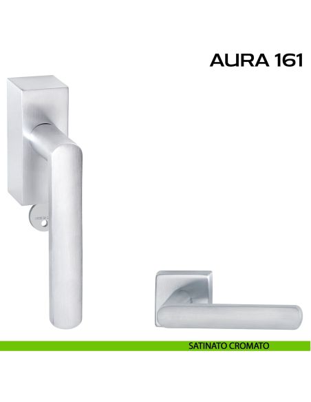 Maniglia per finestra DK con chiave e rosetta Aura 161 Reguitti Satinato cromato