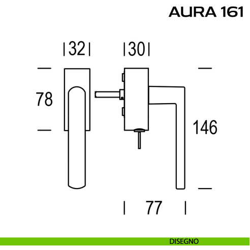 Maniglia per finestra DK con chiave e rosetta Aura 161 Reguitti disegno