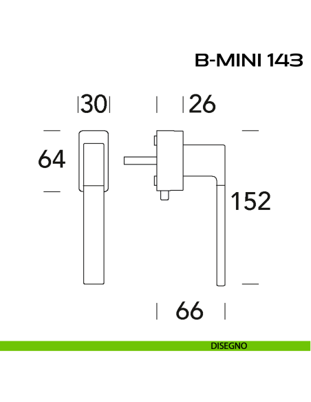 Maniglia per finestra DK con pulsante su placca 143 B-Mini Reguitti disegno