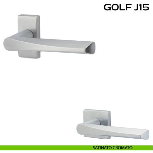 Maniglia per porta Golf J15 Reguitti con rosetta rettangolare Satinato cromato