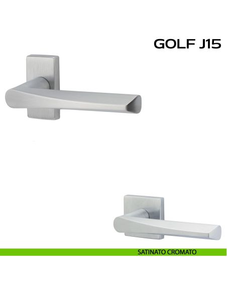 Maniglia per porta Golf J15 Reguitti con rosetta rettangolare Satinato cromato