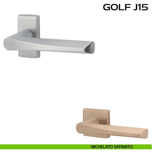 Maniglia per porta Golf J15 Reguitti con rosetta rettangolare Nichelato satinato
