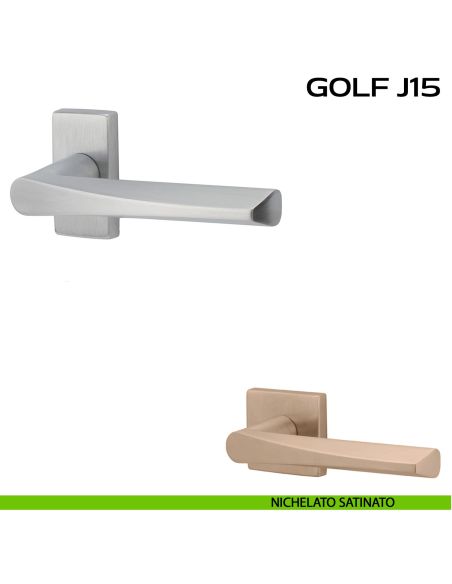 Maniglia per porta Golf J15 Reguitti con rosetta rettangolare Nichelato satinato