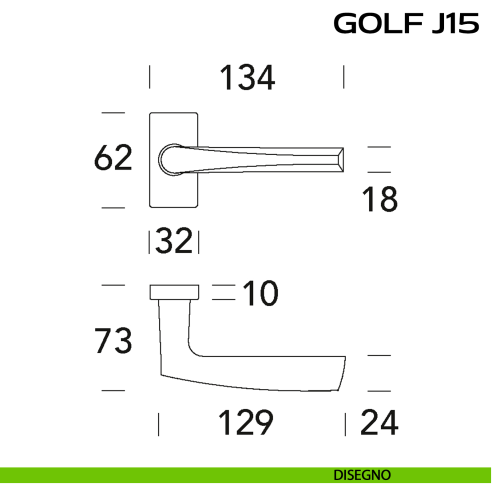 Maniglia per porta Golf J15 Reguitti con rosetta rettangolare disegno