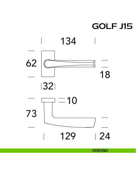 Maniglia per porta Golf J15 Reguitti con rosetta rettangolare disegno