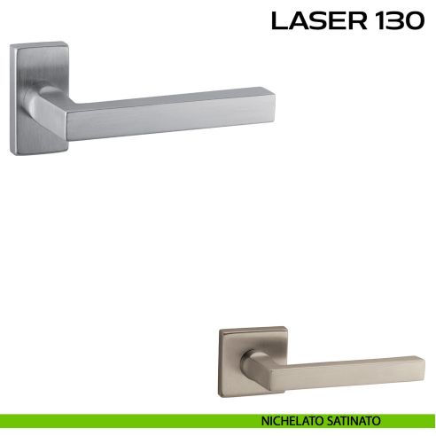 Maniglia per porta Laser 130 Reguitti con rosetta rettangolare nichelato satinato