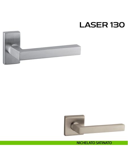 Maniglia per porta Laser 130 Reguitti con rosetta rettangolare nichelato satinato