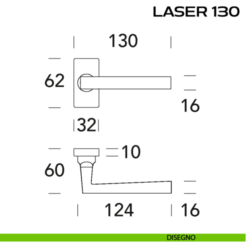 Maniglia per porta Laser 130 Reguitti con rosetta rettangolare disegno
