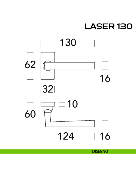 Maniglia per porta Laser 130 Reguitti con rosetta rettangolare disegno