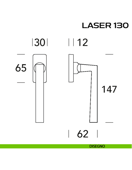 Maniglia per finestra martellina Laser 130 Reguitti disegno