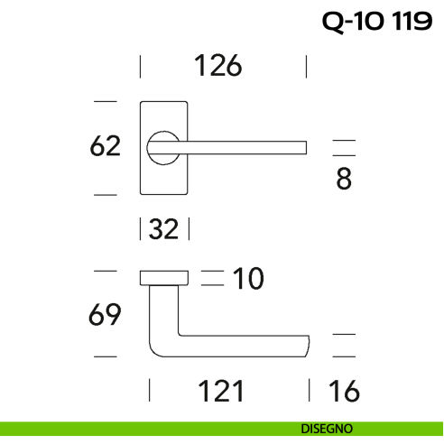 Maniglia per porta Q-10 119 Reguitti con rosetta rettangolare disegno