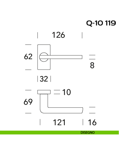 Maniglia per porta Q-10 119 Reguitti con rosetta rettangolare disegno