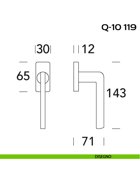 Maniglia per finestra martellina DK Q-10 119 Reguitti disegno