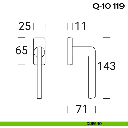 Maniglia per finestra martellina DK stretta Q-10 119 Reguitti disegno