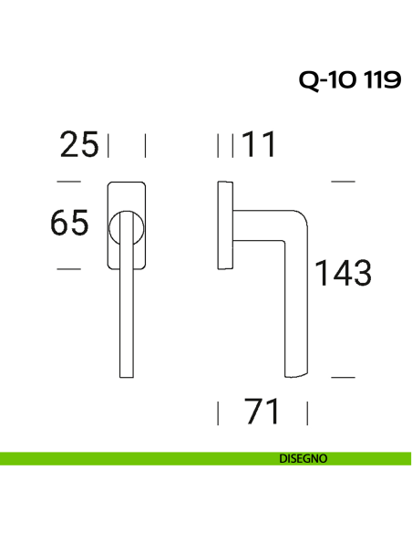 Maniglia per finestra martellina DK stretta Q-10 119 Reguitti disegno