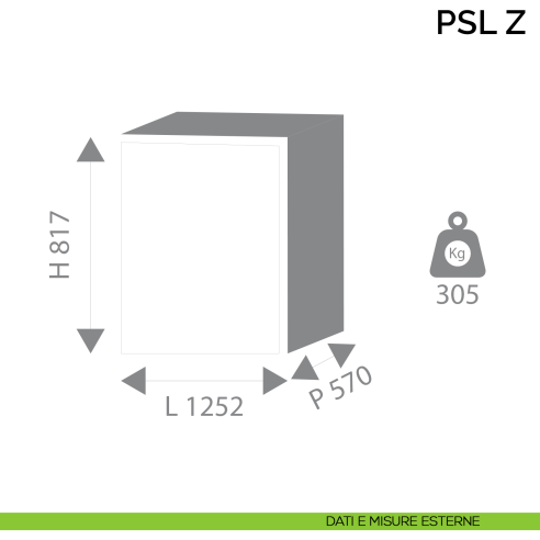 Armadio ignifugo a due battenti per custodia documenti Bordogna PSL 60 Z - dimensioni esterne