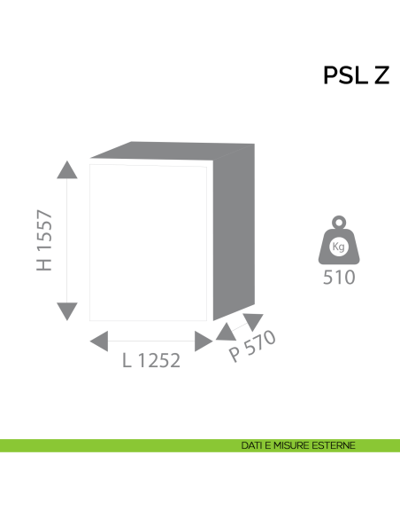 Armadio ignifugo a due battenti per custodia documenti Bordogna PSL 70 Z - dimensioni esterne