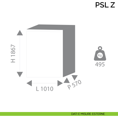 Armadio ignifugo a due battenti per custodia documenti Bordogna PSL 80 Z - dimensioni esterne