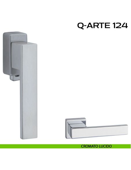 Maniglia per finestra DK con pulsante su placca Q-Arte 124 Reguitti lucido
