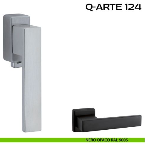 Maniglia per finestra DK con pulsante su placca Q-Arte 124 Reguitti nero