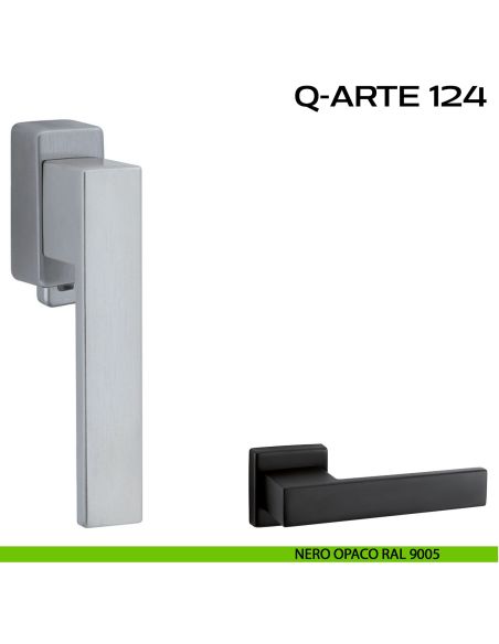 Maniglia per finestra DK con pulsante su placca Q-Arte 124 Reguitti nero