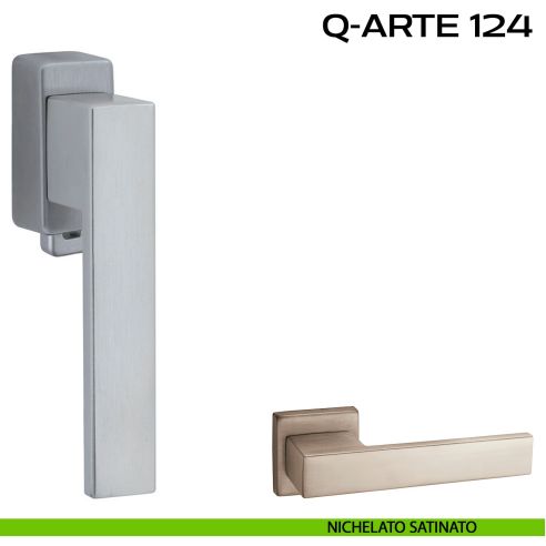 Maniglia per finestra DK con pulsante su placca Q-Arte 124 Reguitti nichel