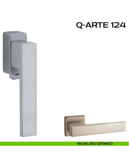 Maniglia per finestra DK con pulsante su placca Q-Arte 124 Reguitti nichel