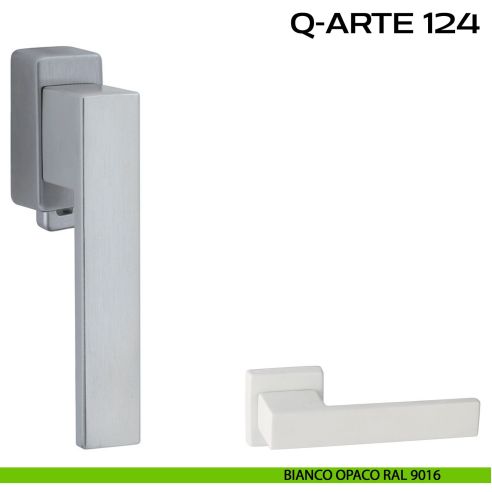 Maniglia per finestra DK con pulsante su placca Q-Arte 124 Reguitti bianco