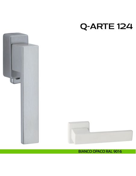 Maniglia per finestra DK con pulsante su placca Q-Arte 124 Reguitti bianco
