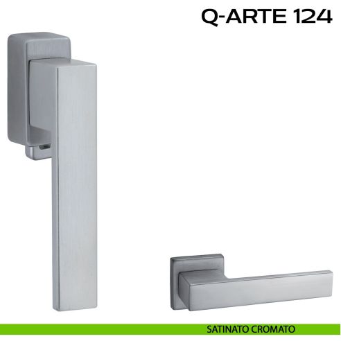 Maniglia per finestra DK con pulsante su placca Q-Arte 124 Reguitti cromato satinato