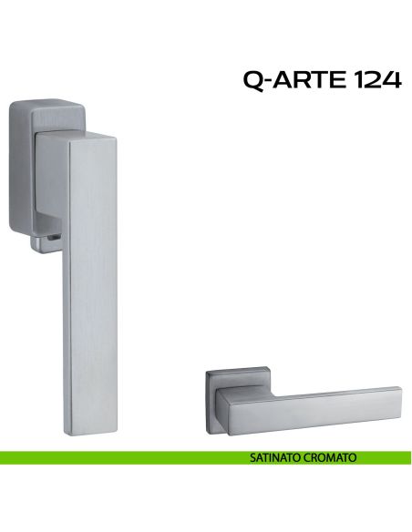 Maniglia per finestra DK con pulsante su placca Q-Arte 124 Reguitti cromato satinato