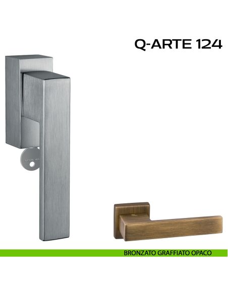 Maniglia per finestra martellina DK con chiave Q-Arte 124 Reguitti bronzato graffiato opaco