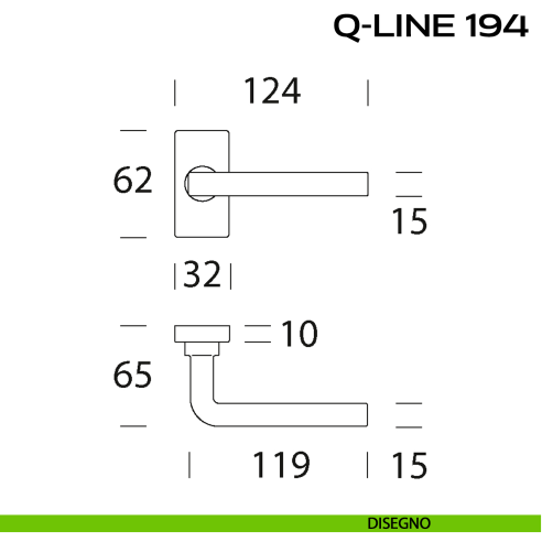 Maniglia per porta Q-Line 194 Reguitti con rosetta rettangolare disegno