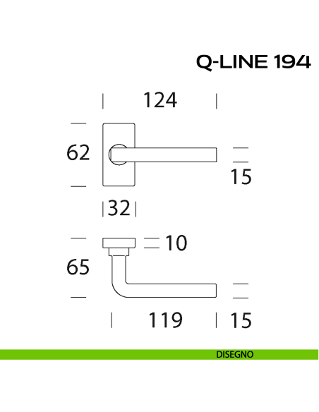 Maniglia per porta Q-Line 194 Reguitti con rosetta rettangolare disegno
