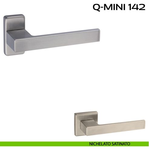 Maniglia per porta Q-Mini 142 Reguitti con rosetta rettangolare nichel
