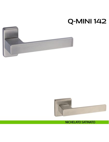 Maniglia per porta Q-Mini 142 Reguitti con rosetta rettangolare nichel