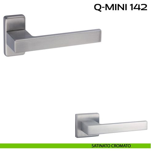 Maniglia per porta Q-Mini 142 Reguitti con rosetta rettangolare satinato cromato