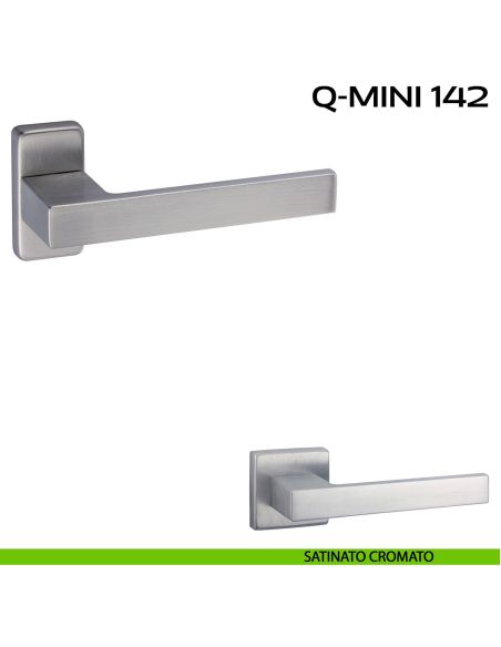 Maniglia per porta Q-Mini 142 Reguitti con rosetta rettangolare satinato cromato