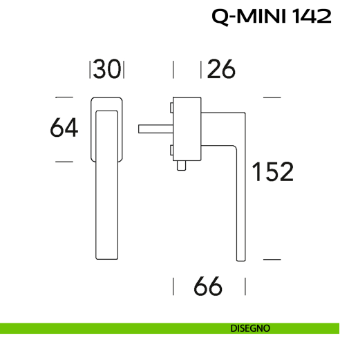 Maniglia per finestra DK con pulsante su placca Q-Mini 142 Reguitti disegno