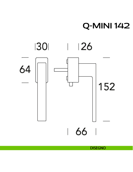 Maniglia per finestra DK con pulsante su placca Q-Mini 142 Reguitti disegno