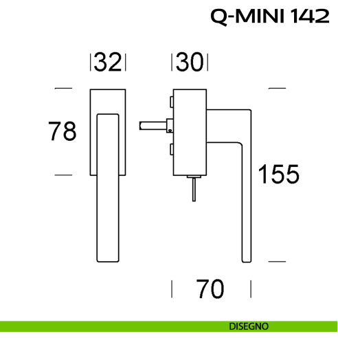 Maniglia per finestra martellina DK con chiave Q-Mini 142 Reguitti disegno