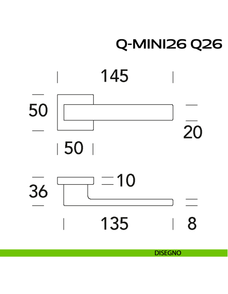 Maniglia ribassata per porta Q-Mini26 Q26 Reguitti disegno