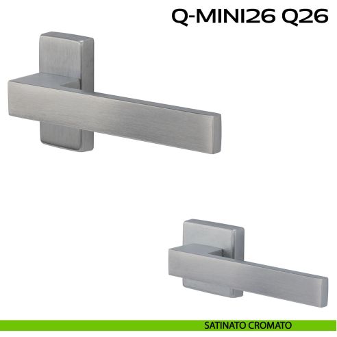 Maniglia ribassata per porta Q-Mini26 Q26 Reguitti con rosetta rettangolare satinato cromato