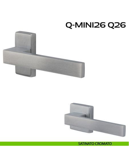 Maniglia ribassata per porta Q-Mini26 Q26 Reguitti con rosetta rettangolare satinato cromato